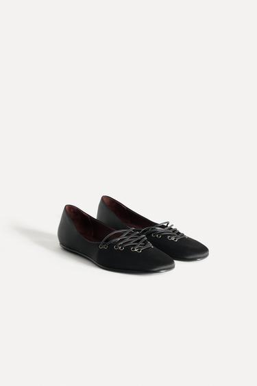 SATIN-EFFECT BALLET FLATS 50TH ANNIVERSARY - Black by Zara