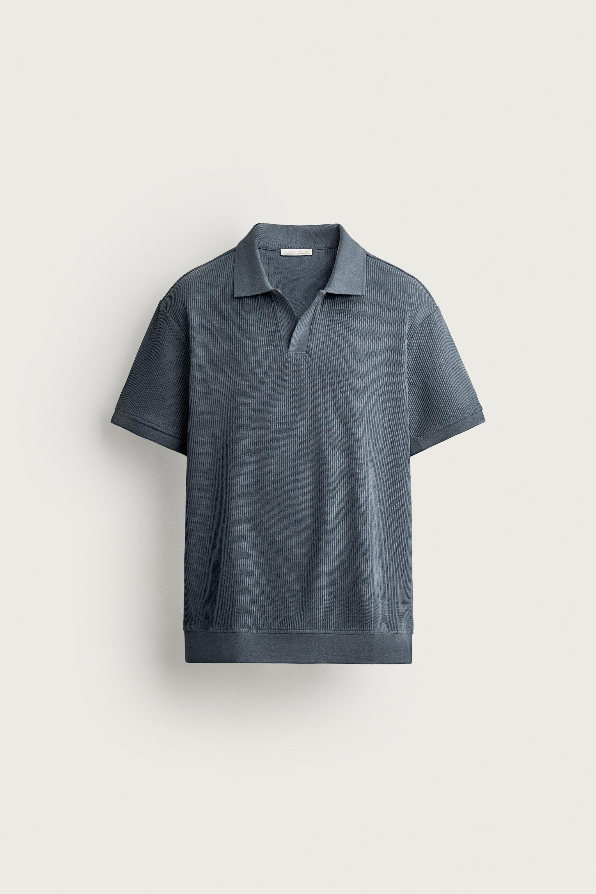 VERTICAL TEXTURED POLO — Blue gray