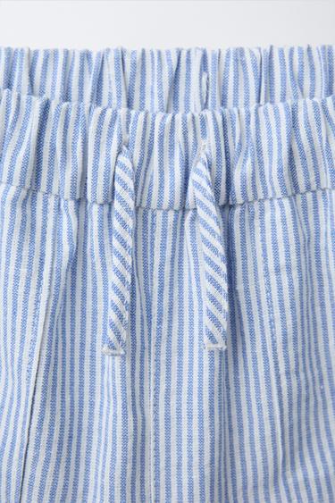 PANTALON BAGGY AVEC COTON ET LIN - Bleu / Blanc de Zara - Image 2