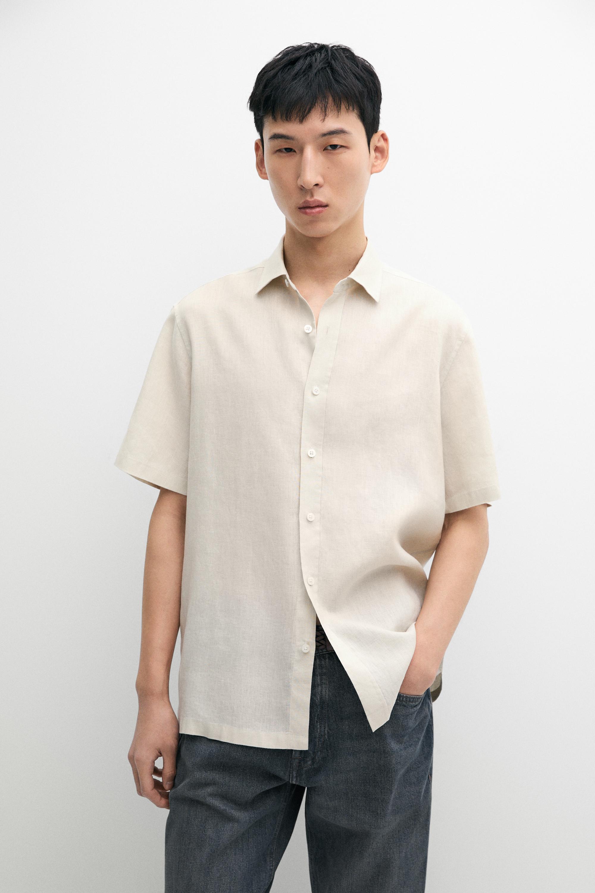 Regular fit 100% linen short sleeve shirt