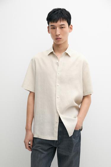Zara Regular fit 100% linen short sleeve shirt - Sand