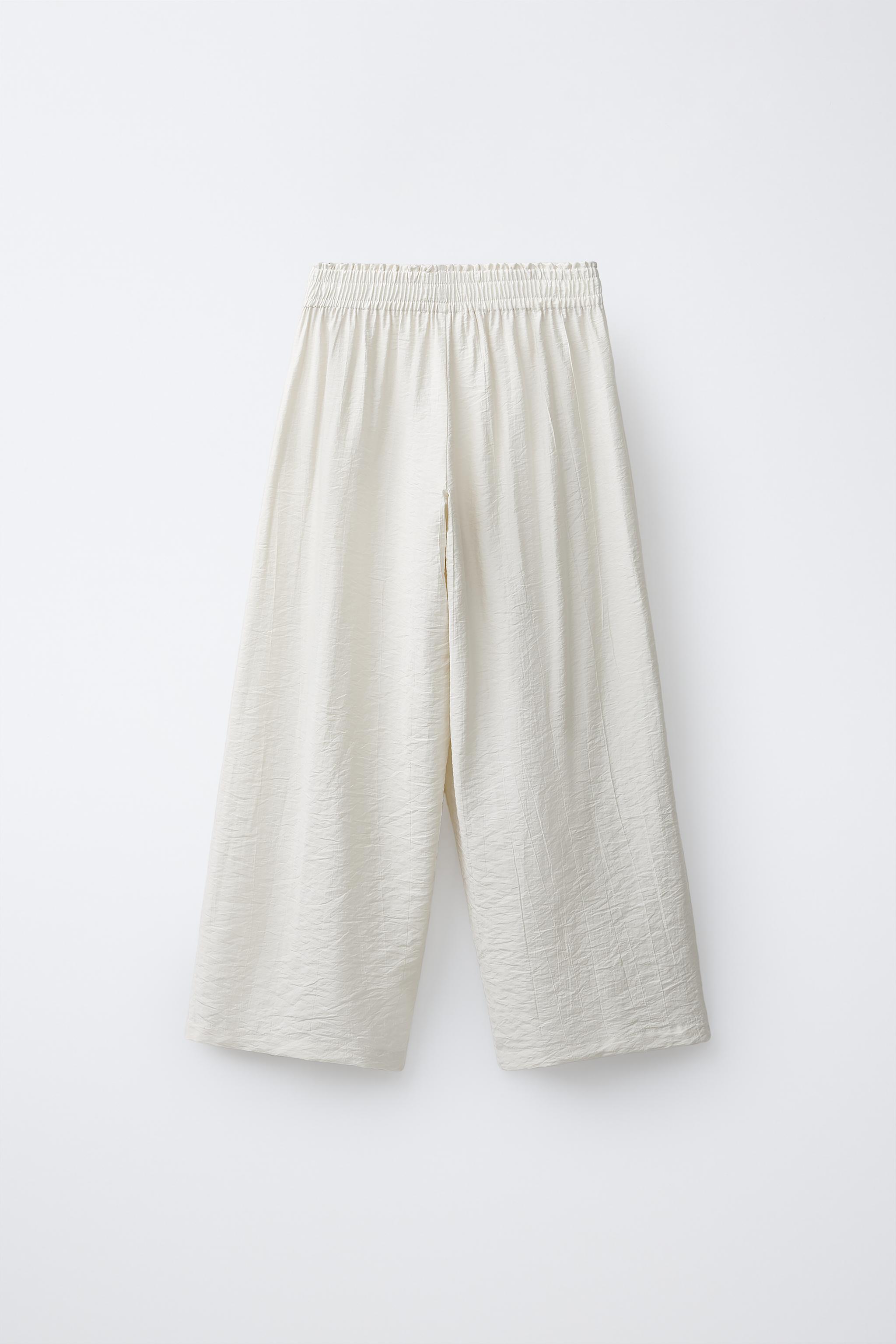 WRINKLE LOOK WIDE LEG PANTS — Light beige (alternate view)