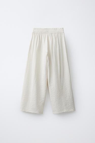PANTALON À JAMBES LARGES EFFET FROISSÉ - Beige clair de Zara - Image 1