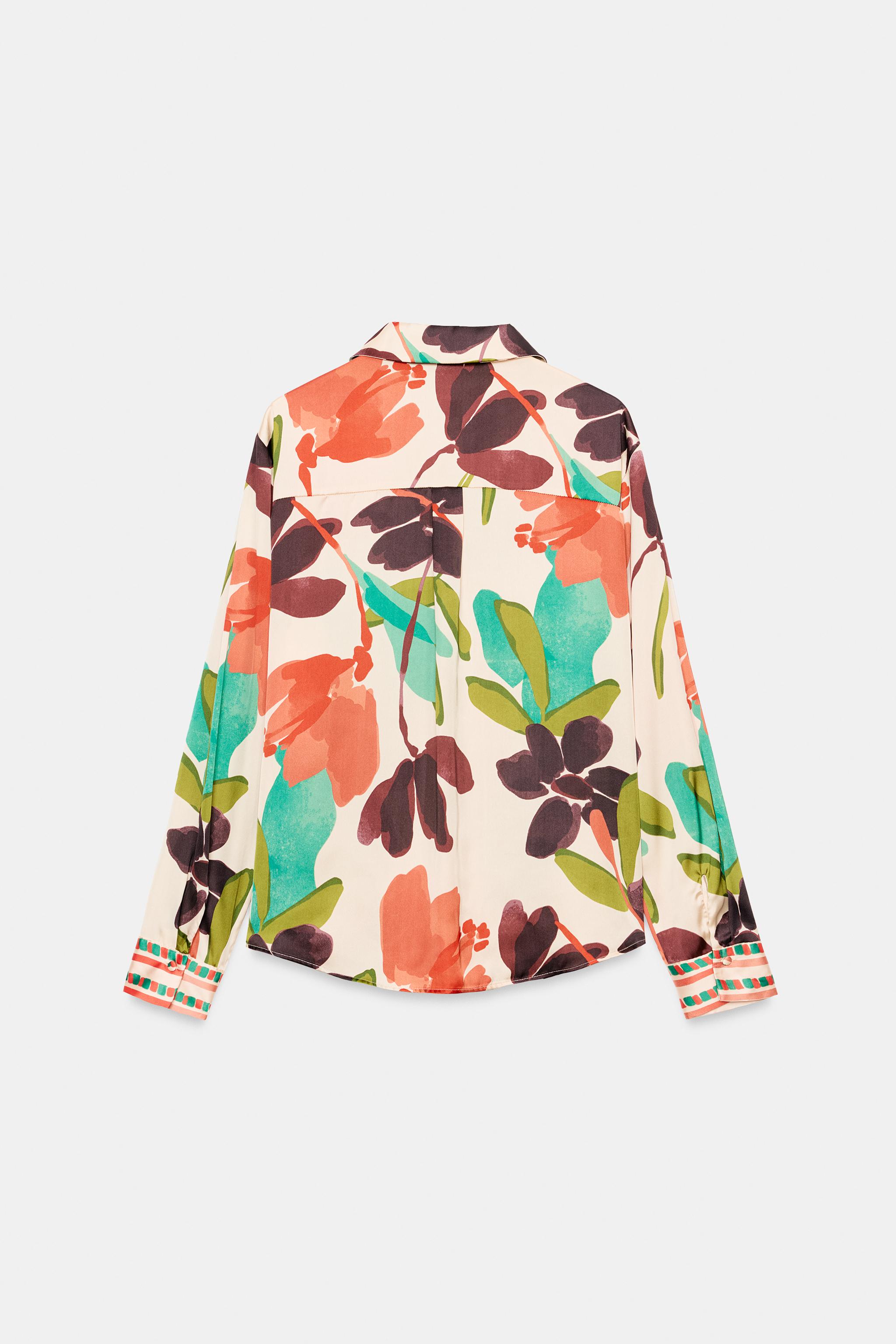 Женские рубашки Zara FLORAL PRINT SATIN EFFECT SHIRT — фото 7