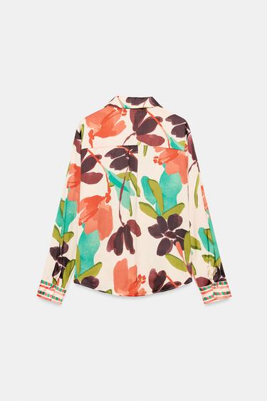 CHEMISE SATINÉE À IMPRIMÉ FLEURI - Multicolore de Zara - Image 6