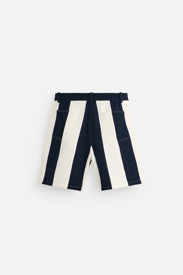 STRIPED BERMUDA SHORTS WITH PLEATS - Navy / White by Zara - Image 7