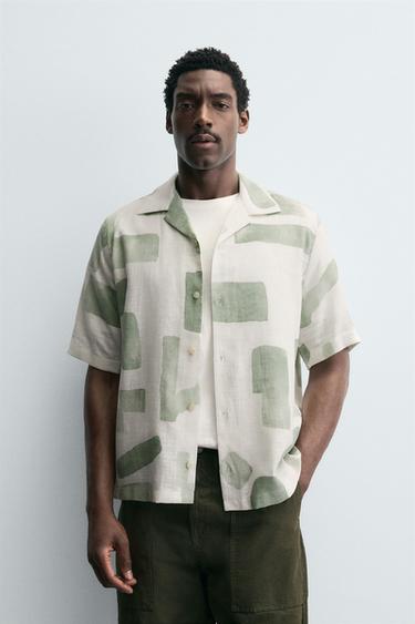 Zara ABSTRACT PRINT SHIRT - Sea green