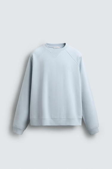 SUDADERA LAVADA ESTRUCTURA PIQUÉ - Celeste de Zara