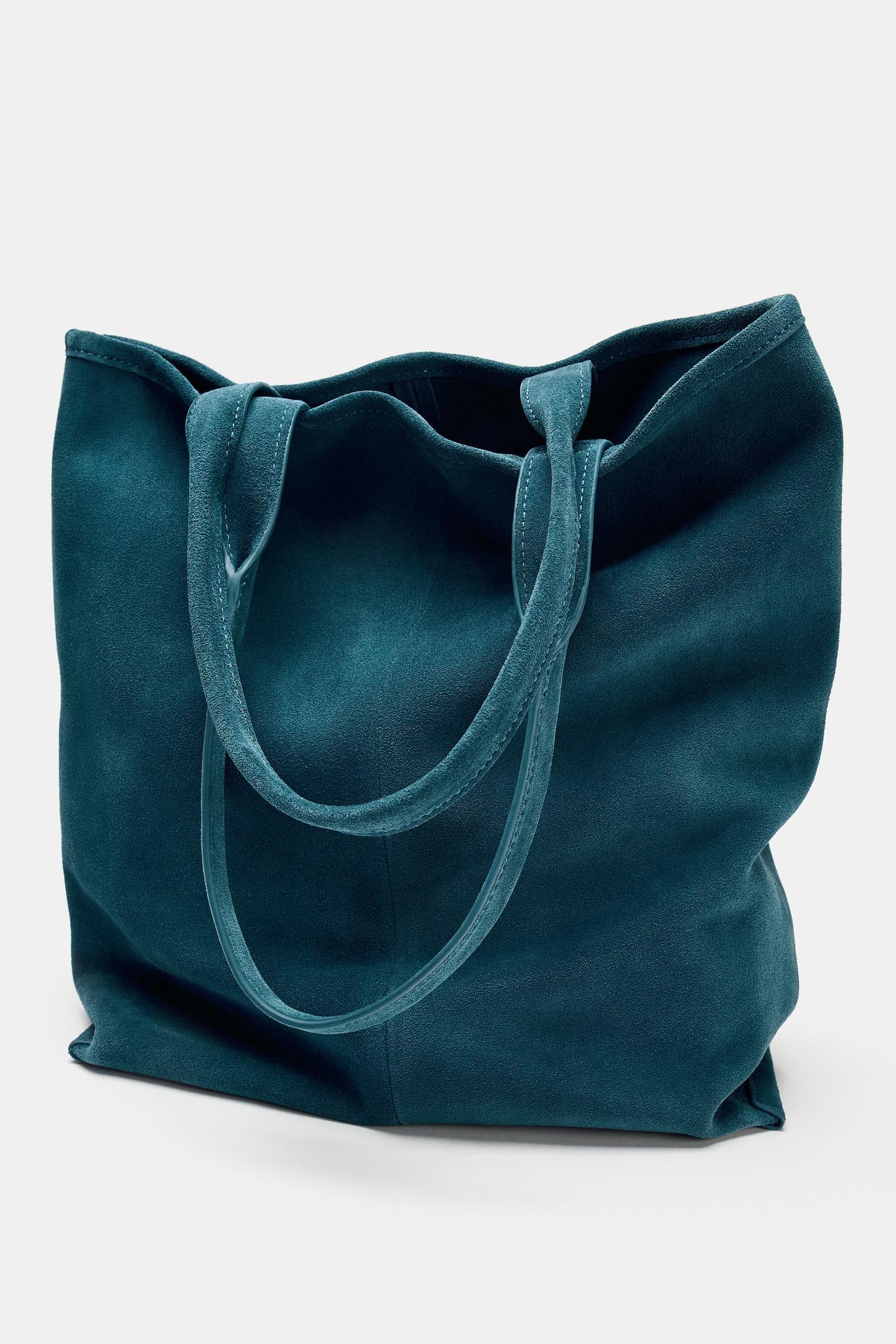 Женская сумка Zara Leather Shopper, цвет: Синий — фото 4