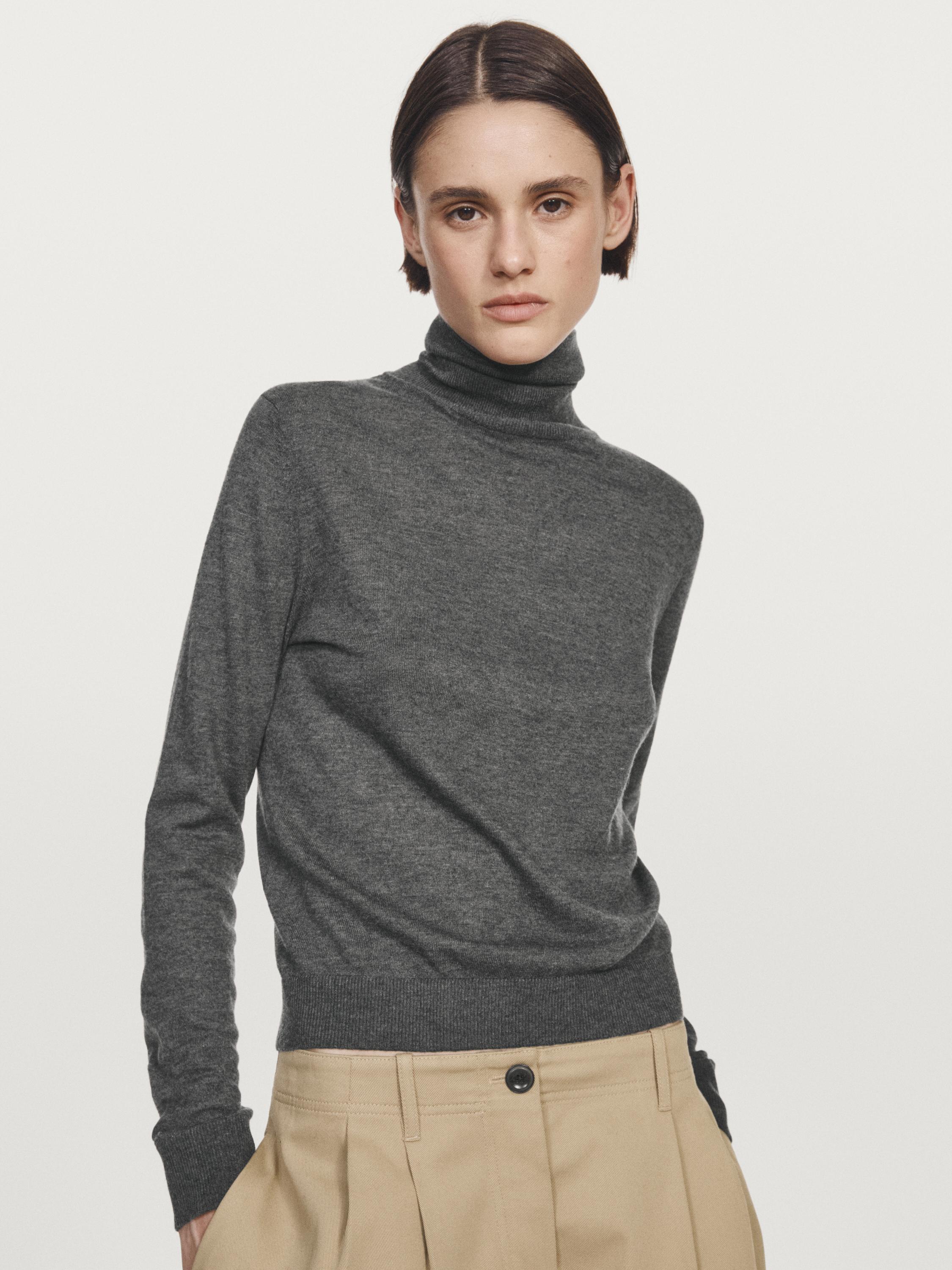Wool blend high neck knit sweater