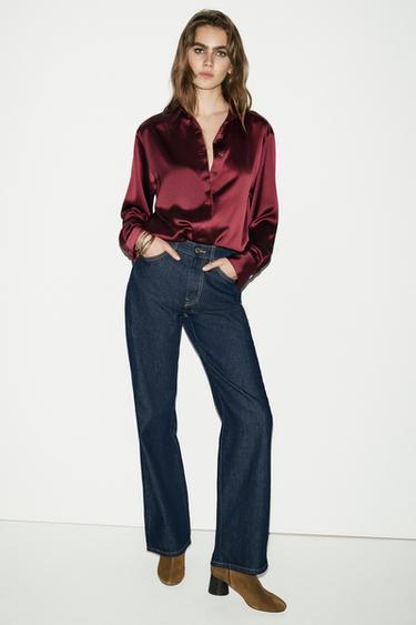 SATIN SHIRT WITH BUTTONS - Burgundy by Zara - Image 0