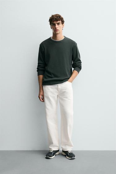 CHECK TEXTURED T-SHIRT - washed green by Zara