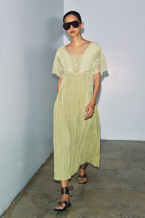 EMBROIDERED PLEATED DRESS ZW COLLECTION from Zara - $129