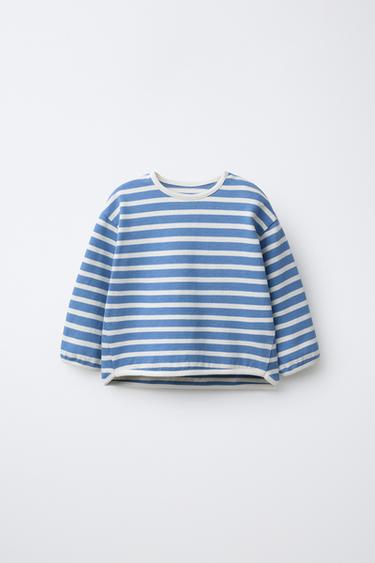 STRIPED RIB T-SHIRT - Ecru / Blue by Zara - Image 0
