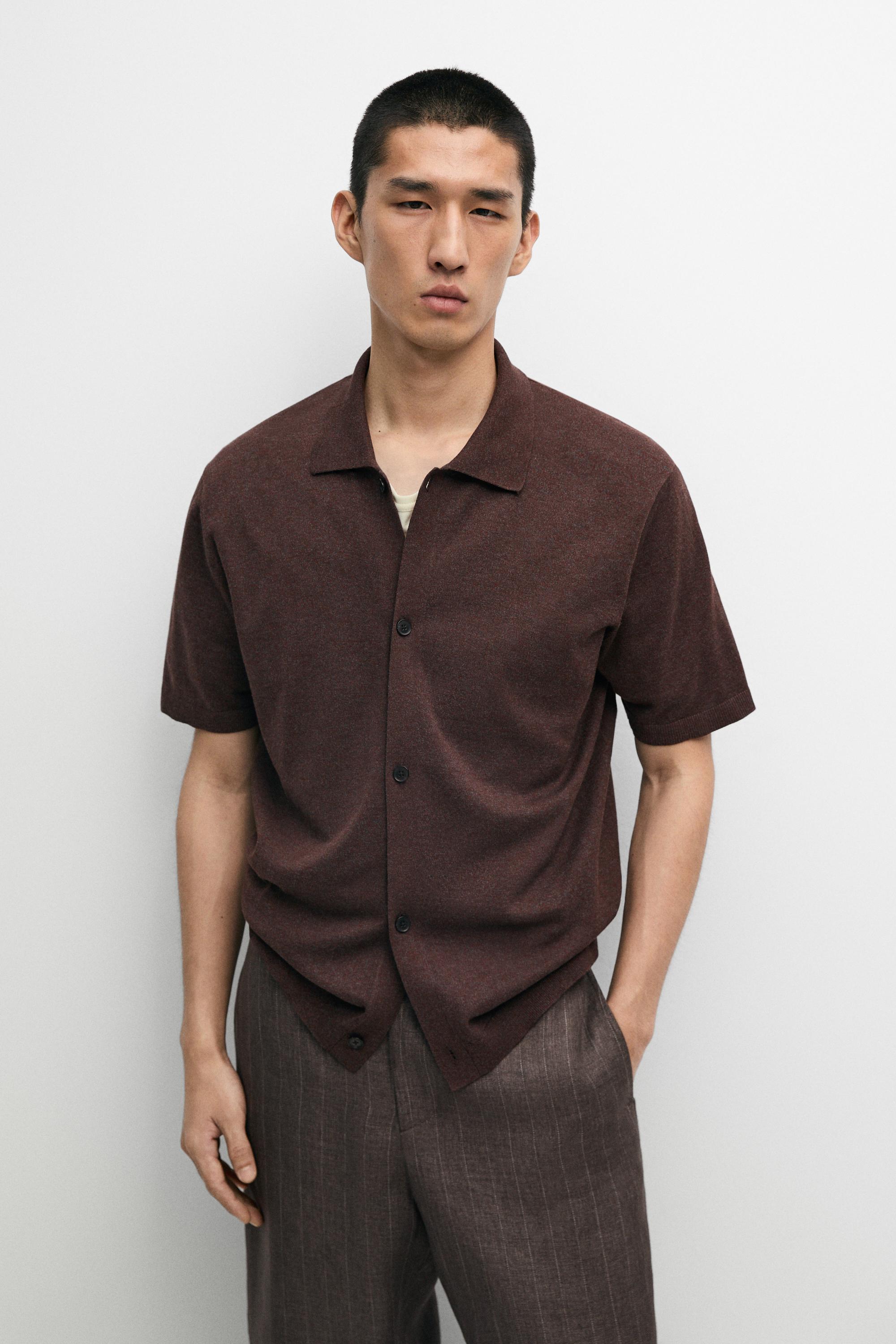 Short sleeve button-up knit cardigan — Green/White