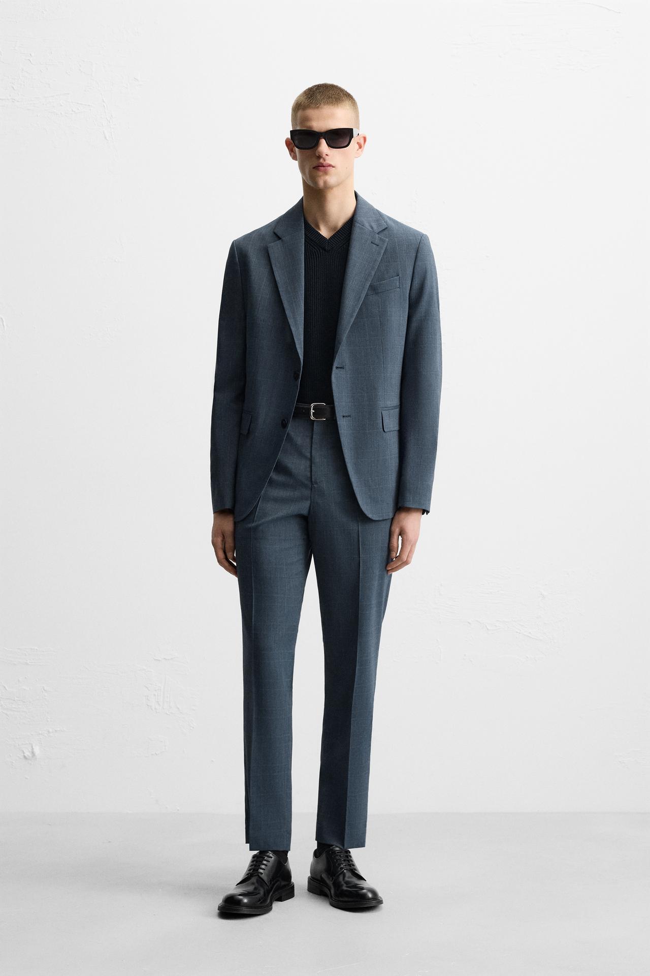 CHECK SUIT TROUSERS - Blue by Zara