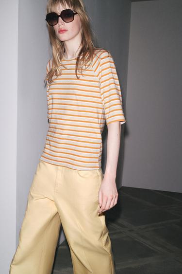 STRIPED T-SHIRT - white-orange by Zara