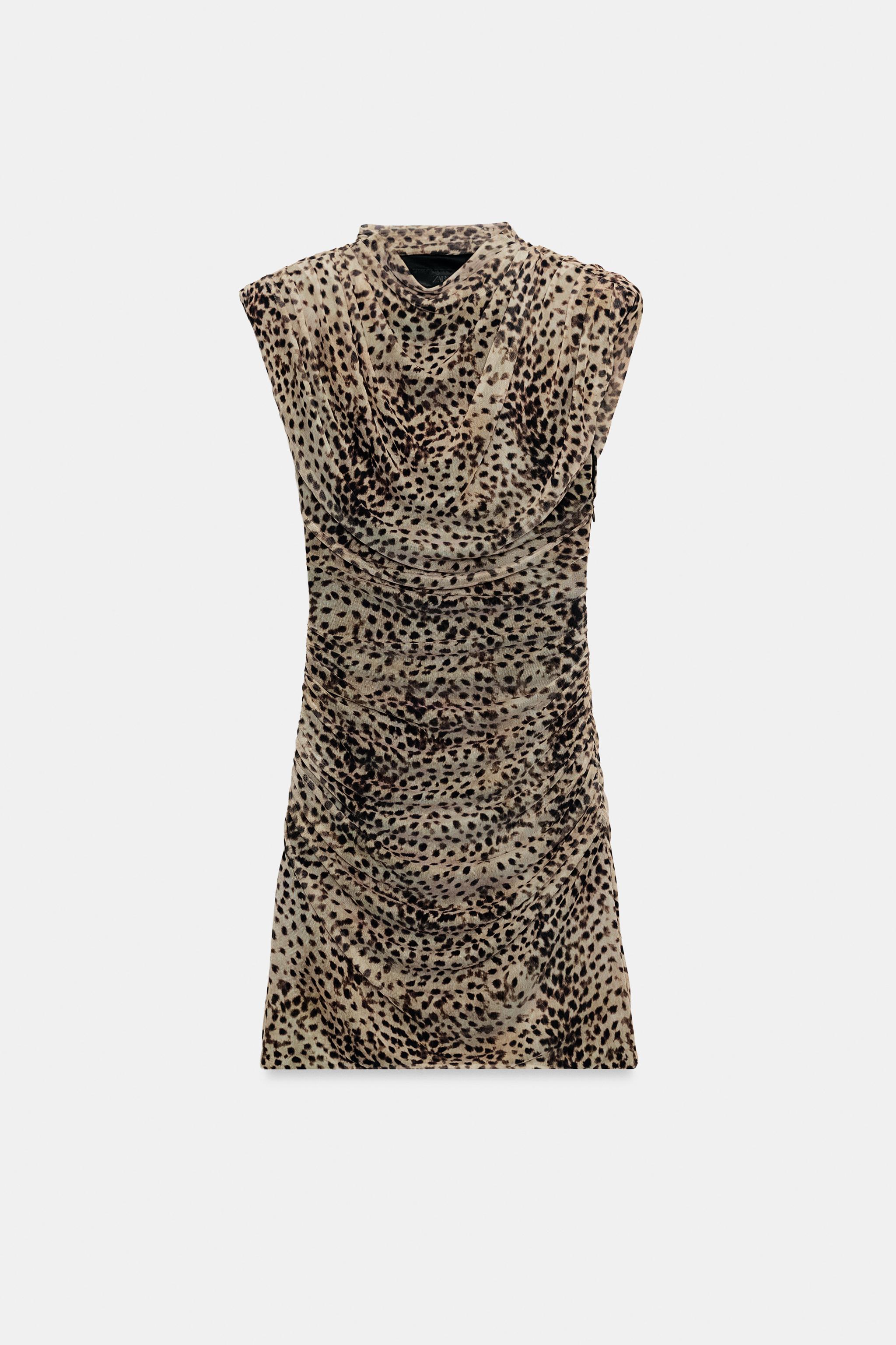 Женские платья Zara ANIMAL PRINT DRAPED TULLE MINI DRESS — фото 6