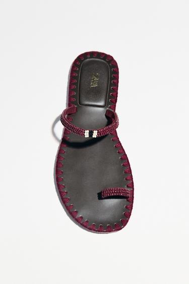 TOPSTITCHED TOE POST SANDALS - Burgundy Red by Zara
