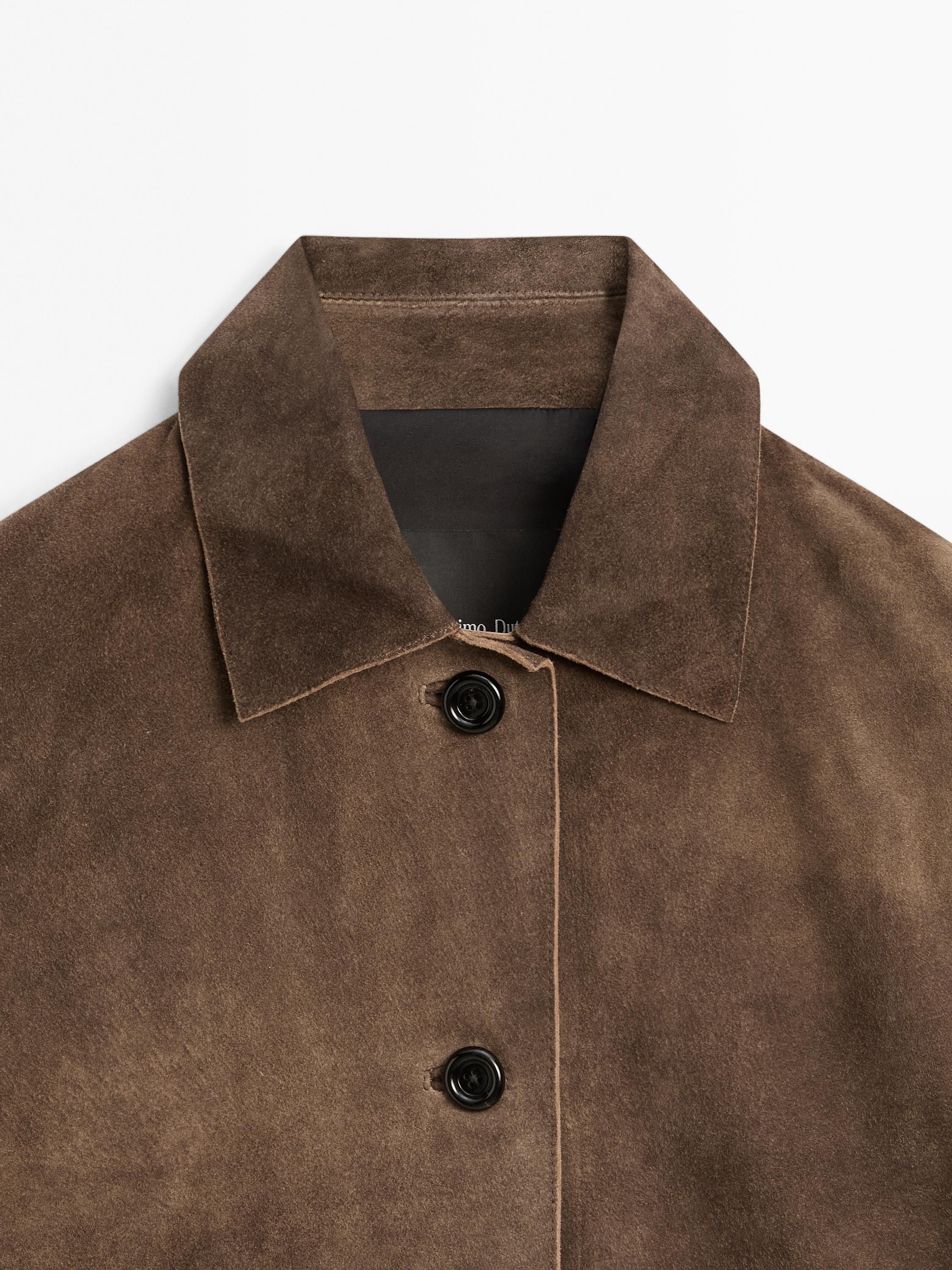 Short suede leather jacket with pocket details