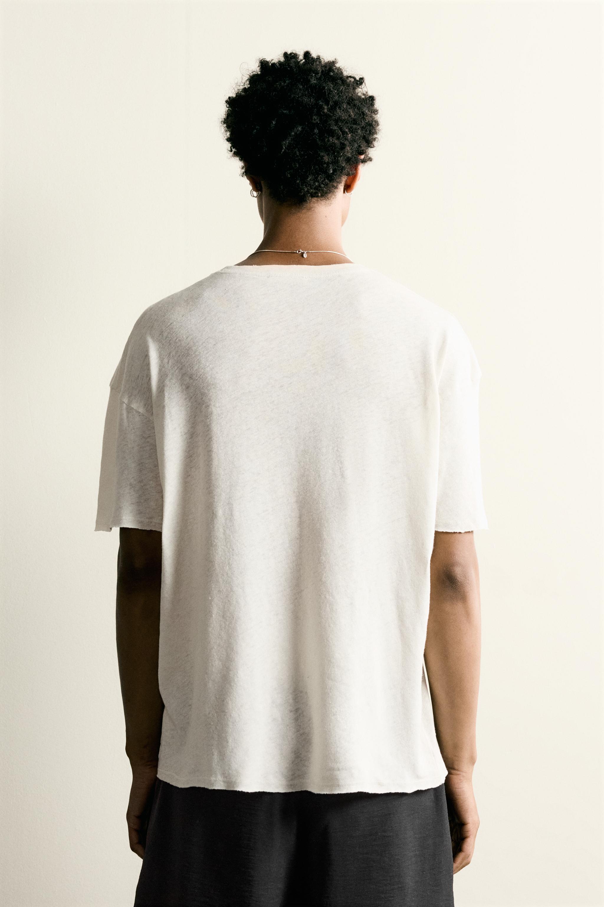 WASHED COTTON-LINEN T-SHIRT WITH TEXT