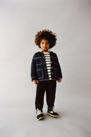 CAZADORA DENIM CUELLO PANA - Azul de Zara