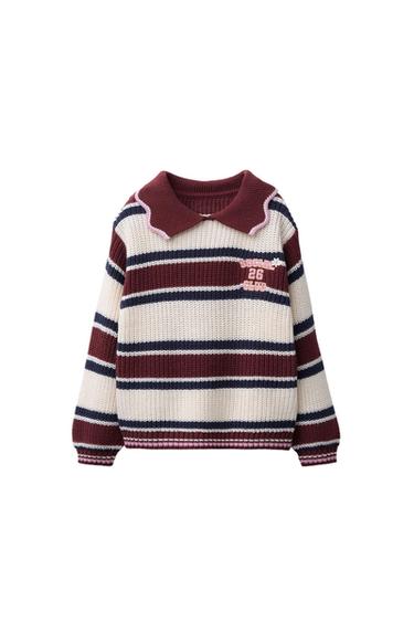 JERSEY PUNTO POLO RAYAS BORDADO - Burgundy de Zara - Imagen 0