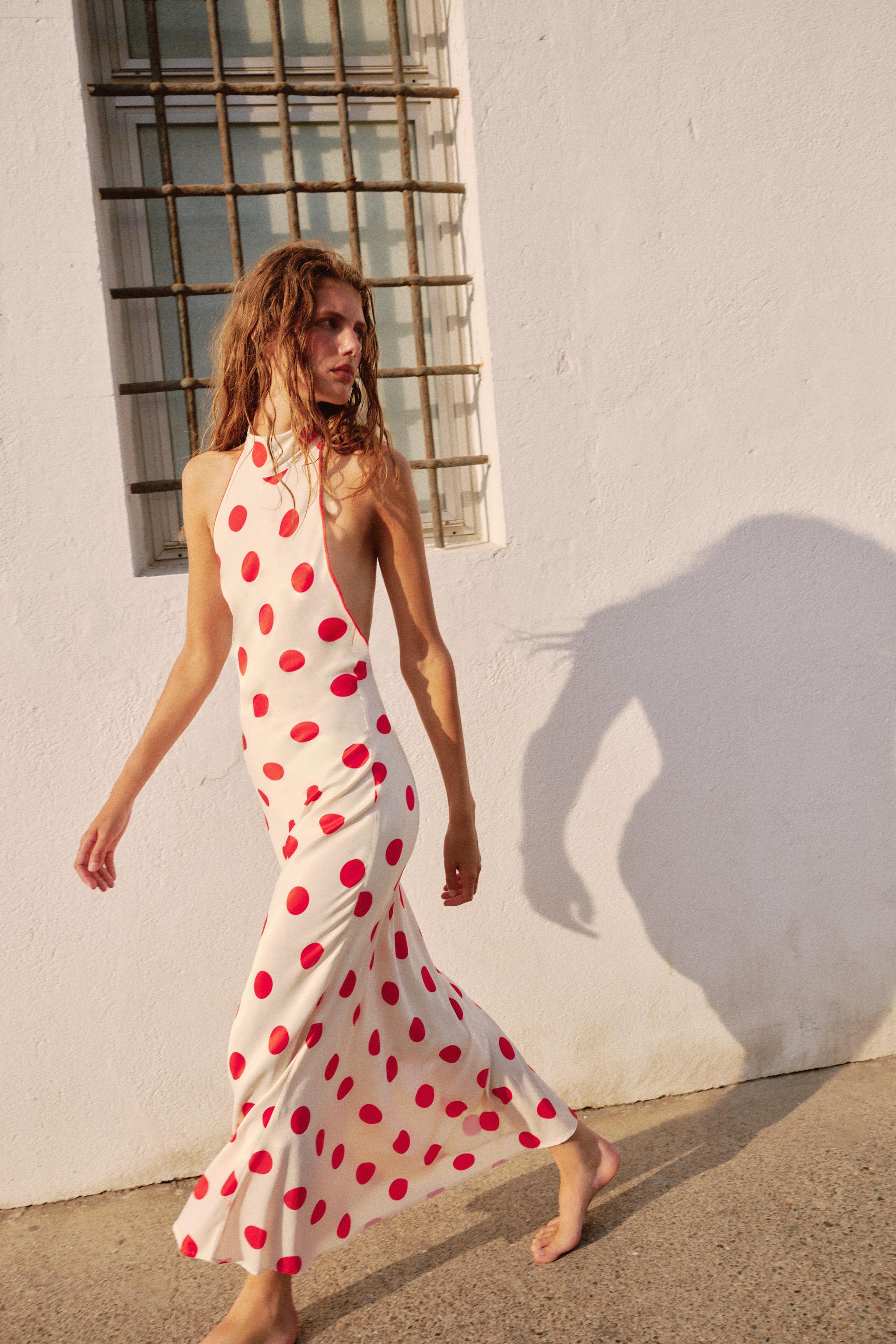 red polka dot dress zara Zara Red Polka Dot V-neck Midi Dress Size S