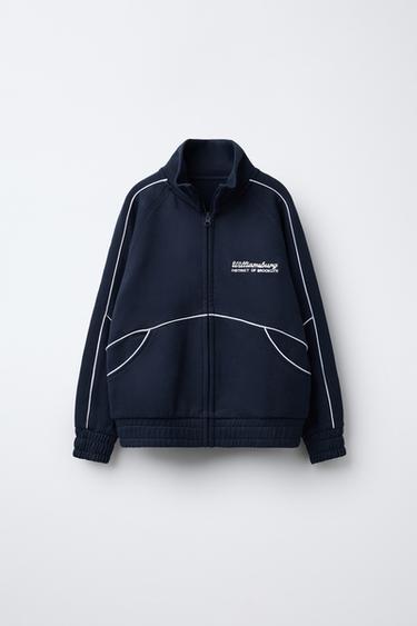 Zara PLUSH SWEATSHIRT WITH TEXT - Navy blue - Image 0