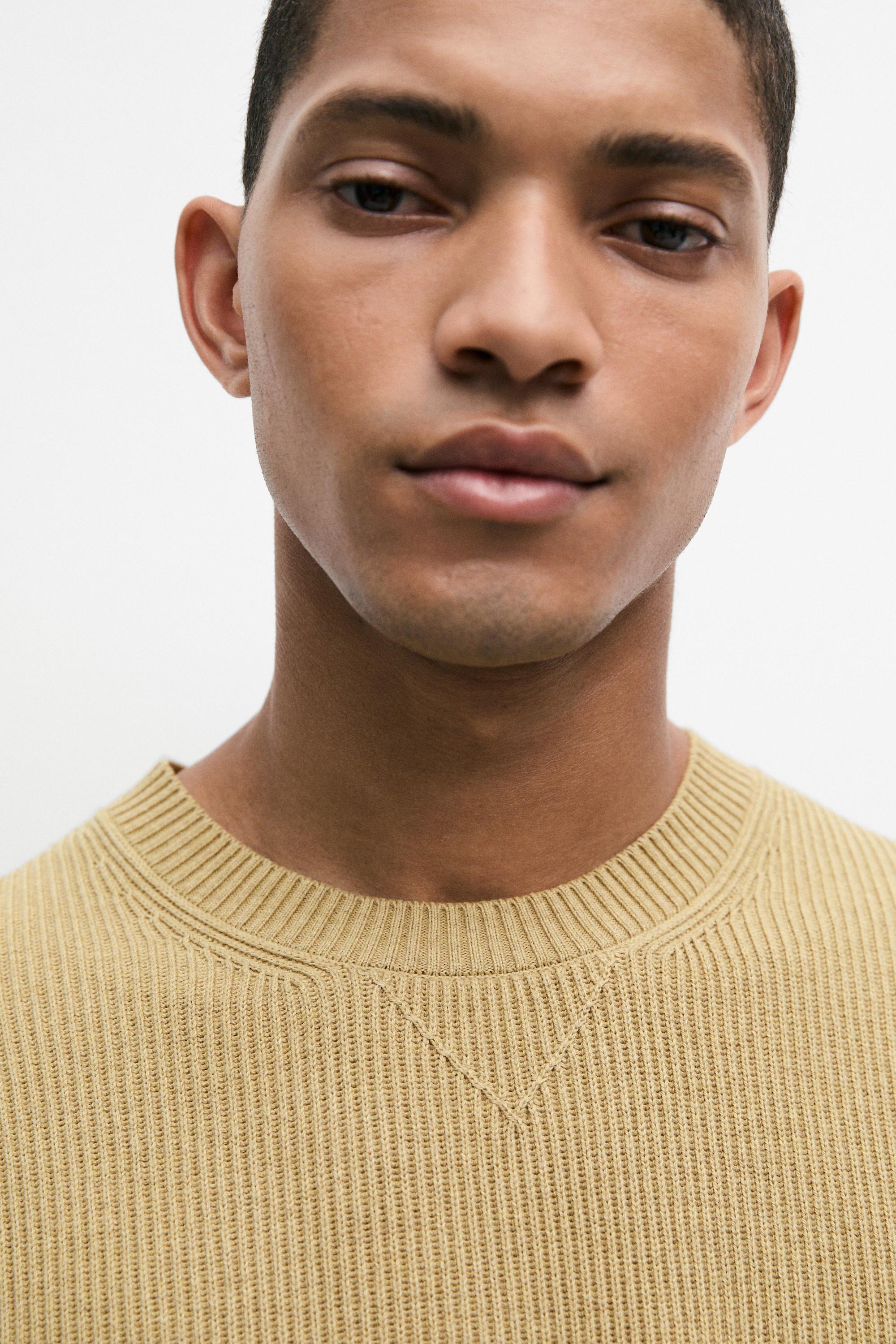 Cotton blend ribbed knit sweater