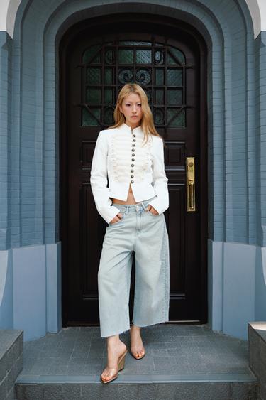 TRF RIPPED MID-WAIST DENIM JORTS BERMUDA SHORTS - Light blue by Zara