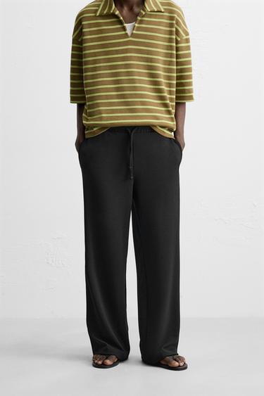 INTERLOCK TEXTURED WIDE-LEG TROUSERS - Black by Zara - Image 1