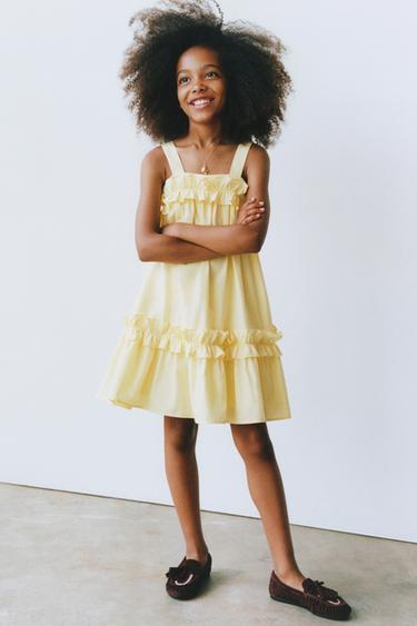 فستان بوبلين بفريلز - أصفر الخاص بـ Zara