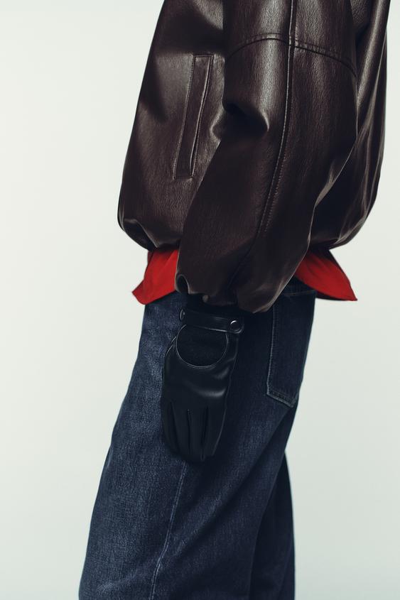 FAUX LEATHER KNIT GLOVES