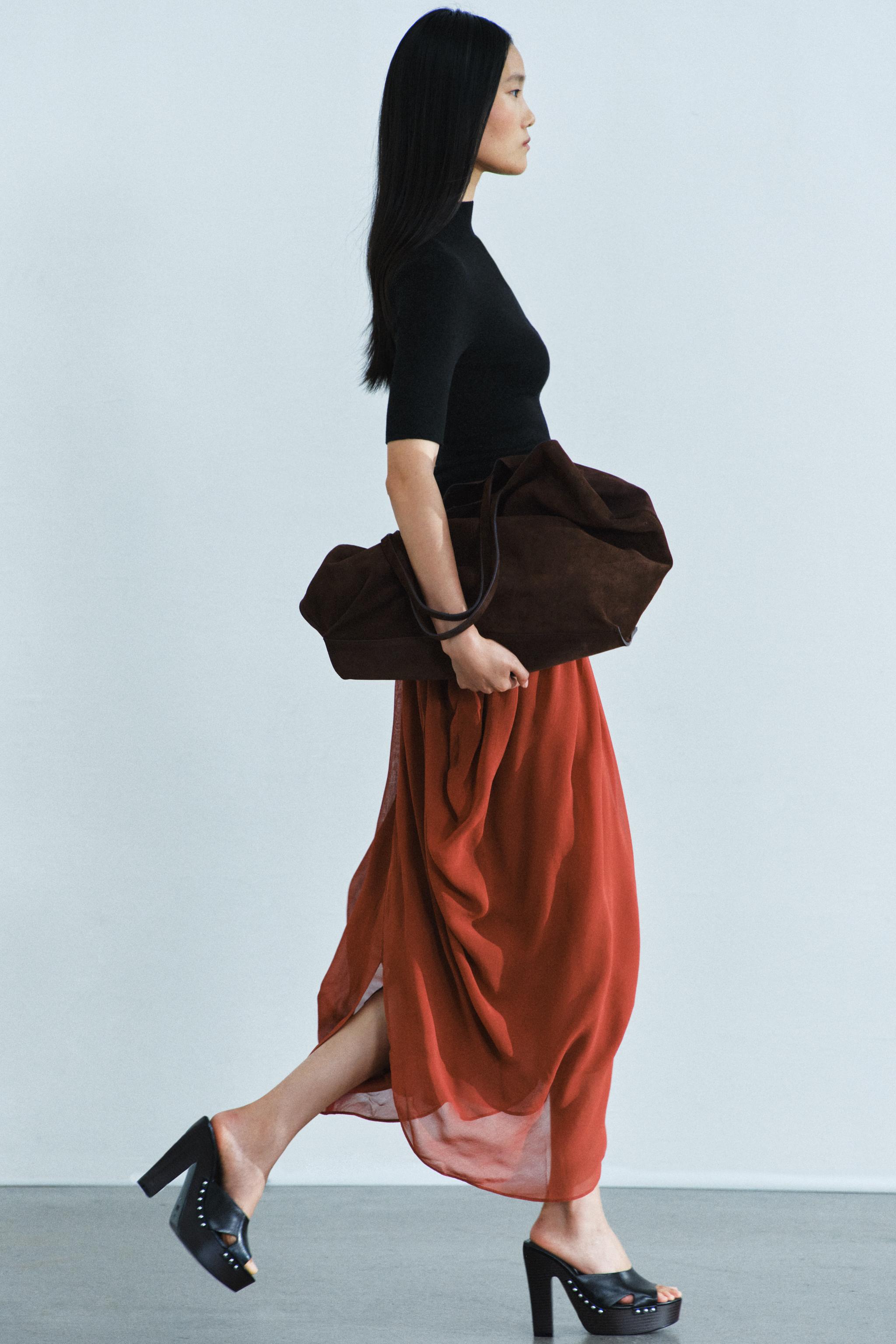 Zara ZW COLLECTION ASİMETRİK DRAPE MİDİ ETEK görsel 6