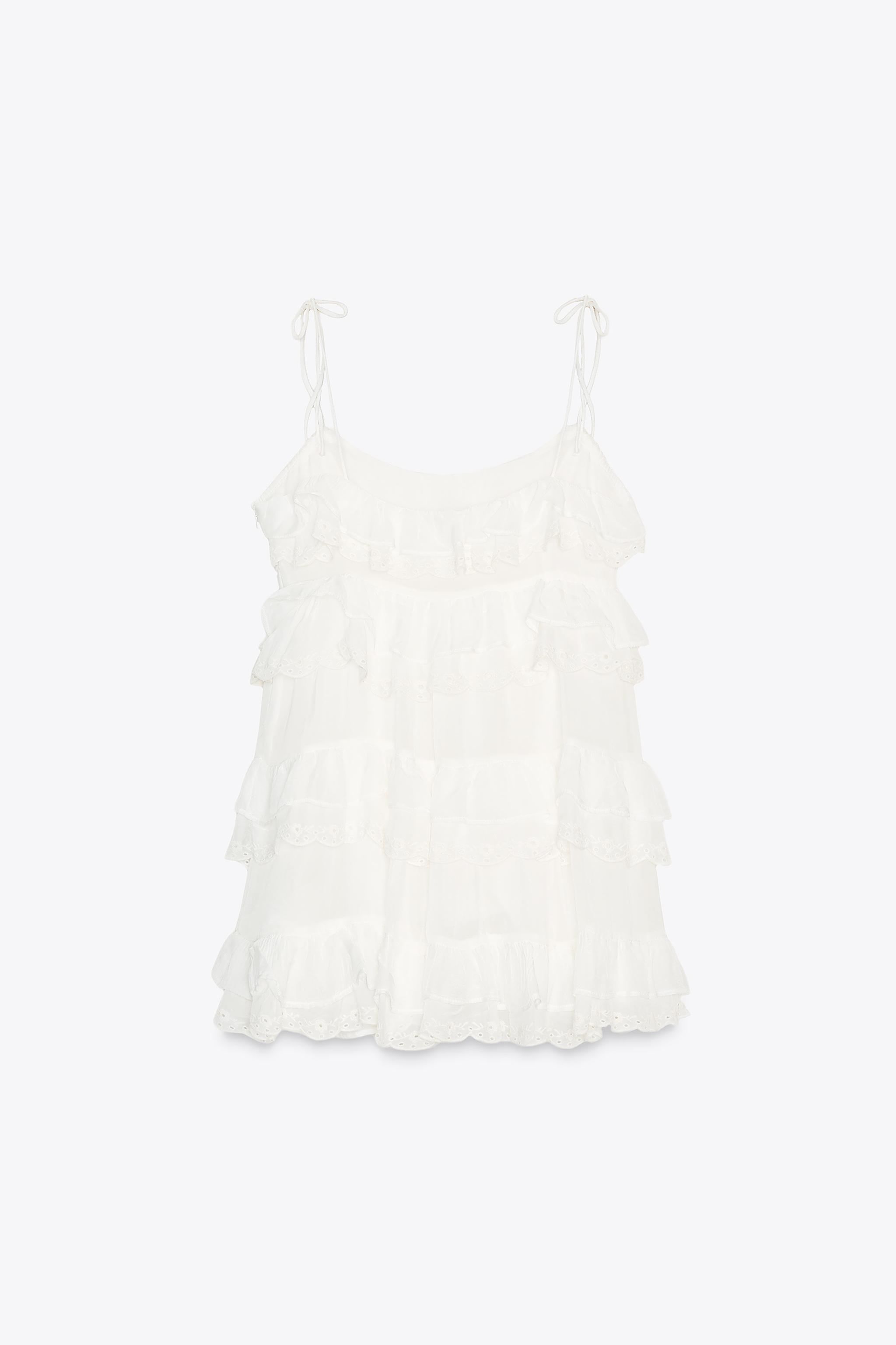 ZARA フリル刺繍入りショートワンピース 0881/364 フリル刺繍入りショートワンピース - ホワイト | ZARA Japan / 日本