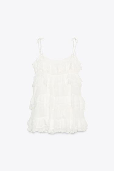 ROBE COURTE À VOLANTS BRODÉS - Blanc de Zara - Image 6
