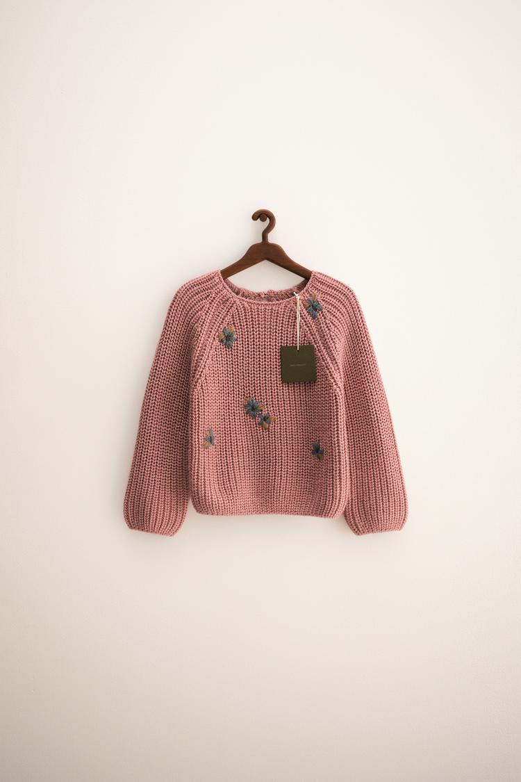 ZARA TIMELESS EMBROIDERED FLORAL KNIT JUMPER Mid-pink ZARA