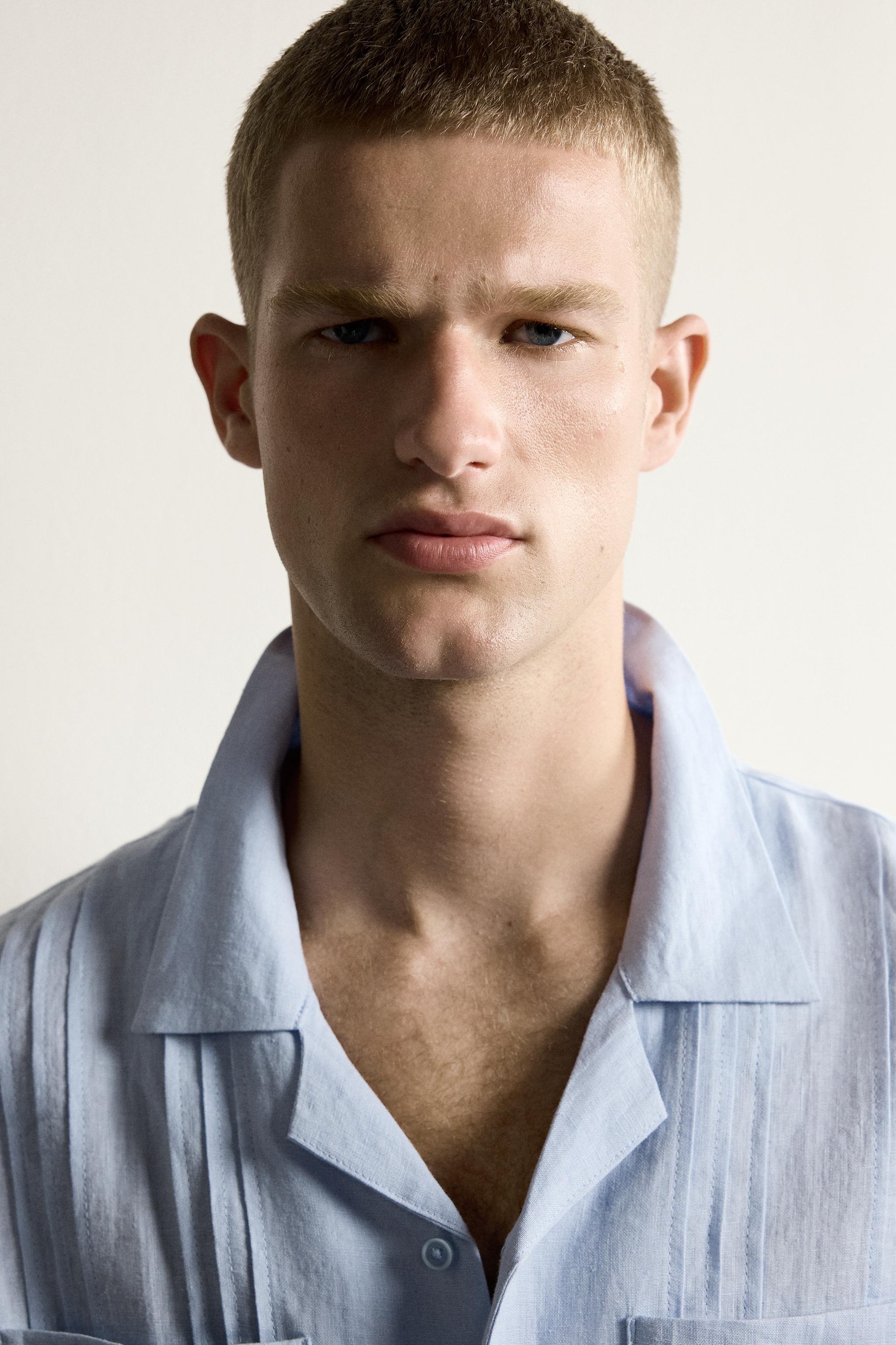 RELAXED FIT 100% LINEN PLEATED SHIRT