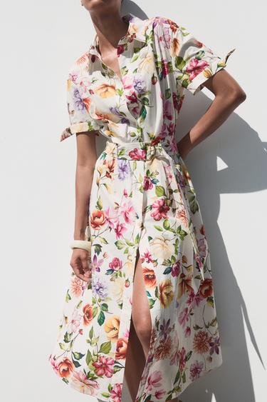 PRINTED POPLIN MIDI DRESS - Multicoloured by Zara - Image 2