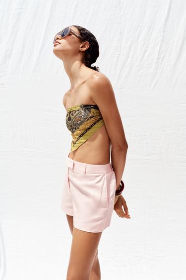 MID-RISE LINEN BLEND BERMUDA SHORTS - Pink by Zara - Image 3