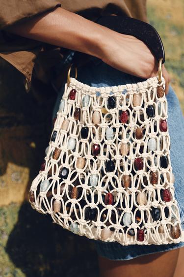 BUCKET BAG WITH BEADING - Light beige by Zara