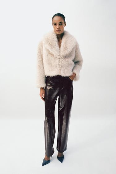 Zara FAUX FUR LAPEL COLLAR JACKET - Ecru - Image 0