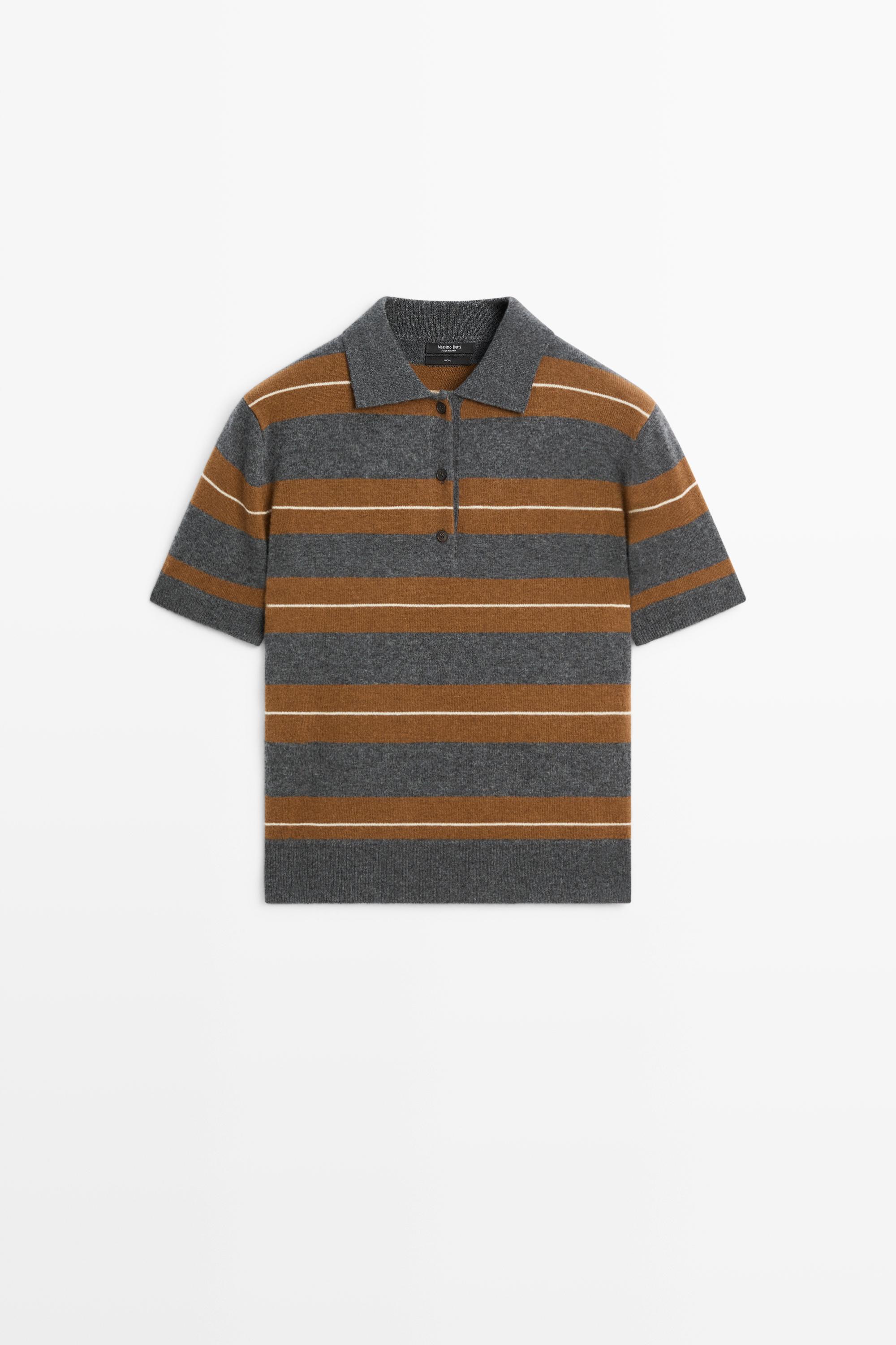 Polo en maille à manches courtes rayé laine