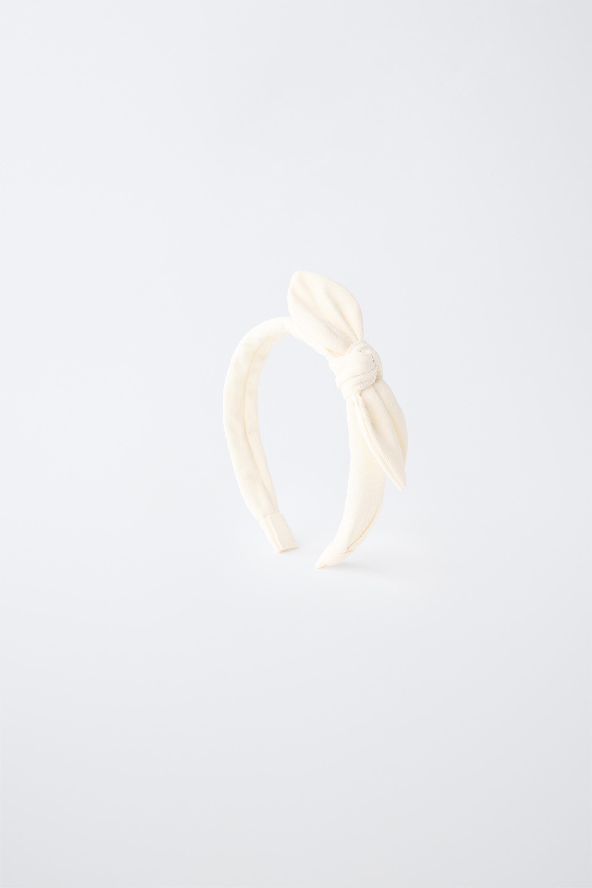 TEXTURED BOW HEADBAND — Ecru