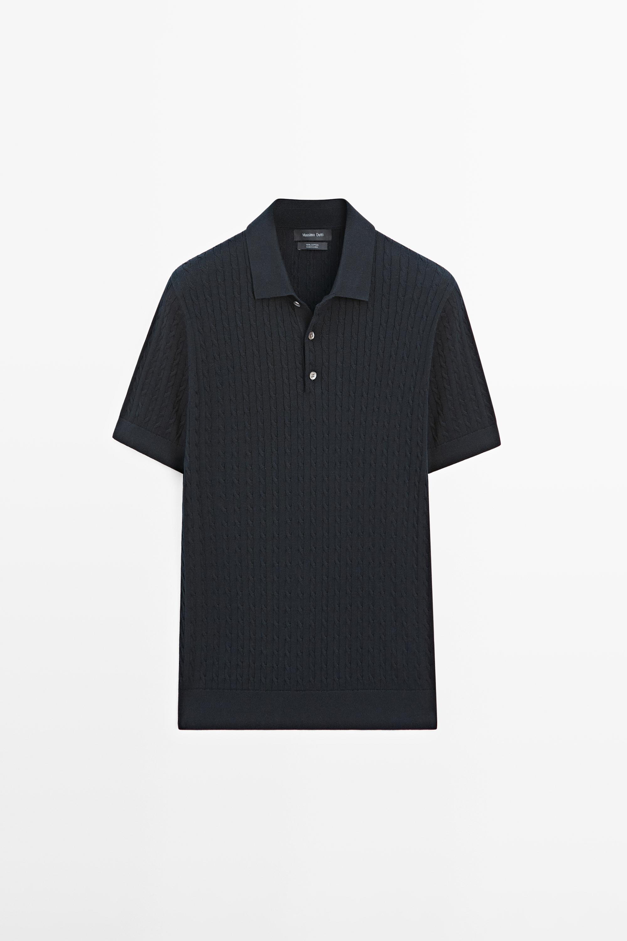 100% cotton cable-knit polo shirt