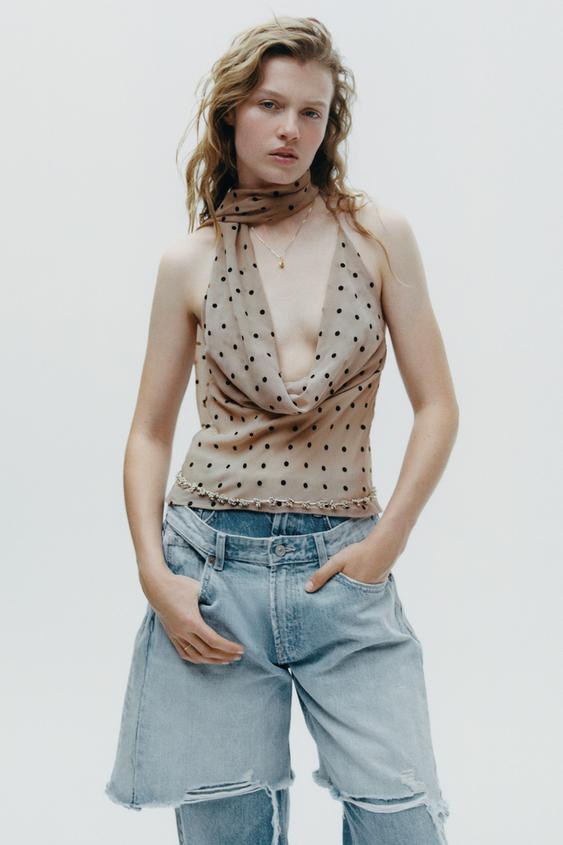 POLKA DOT HALTER SCARF TOP