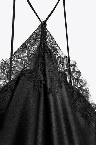 VESTIDO SATINADO ENCAJE ZW COLLECTION - Negro de Zara