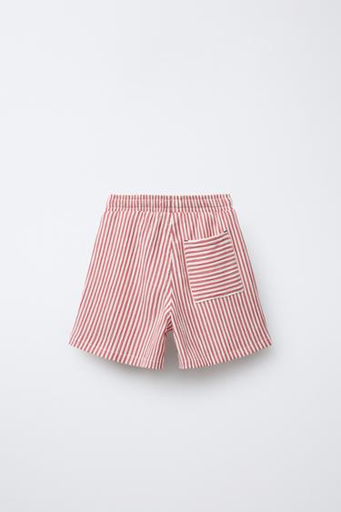 STRIPED TEXTURED PRINT BERMUDA SHORTS - Red / White by Zara - Image 1