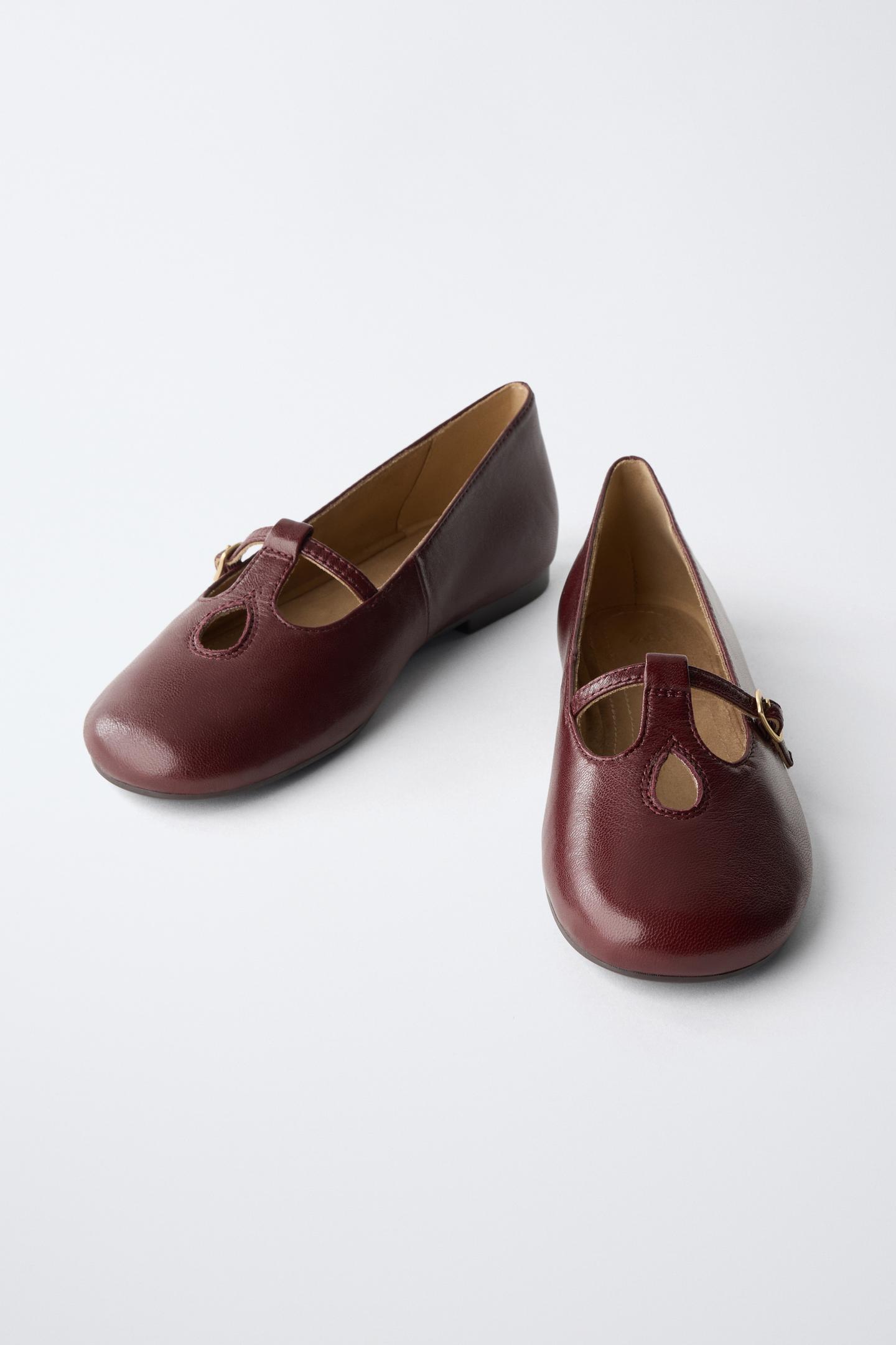 Детские балетки Zara Leather Buckle Ballet Flats, цвет: Коричневый — фото 3